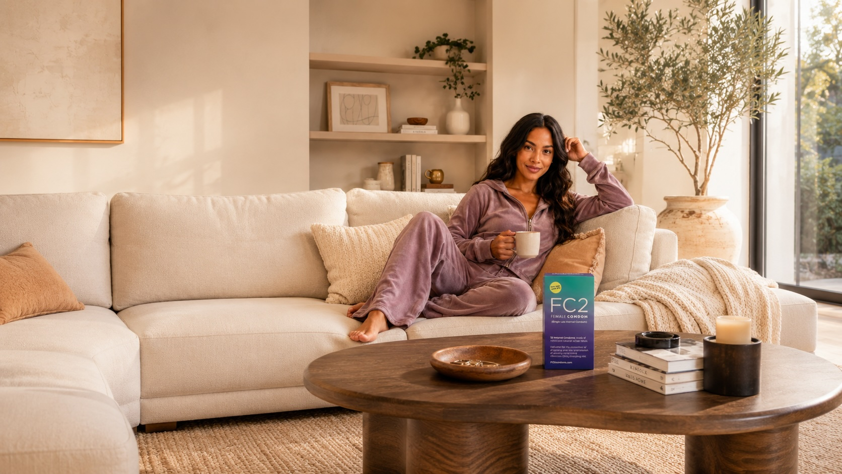 Woman relaxing at home with FC2